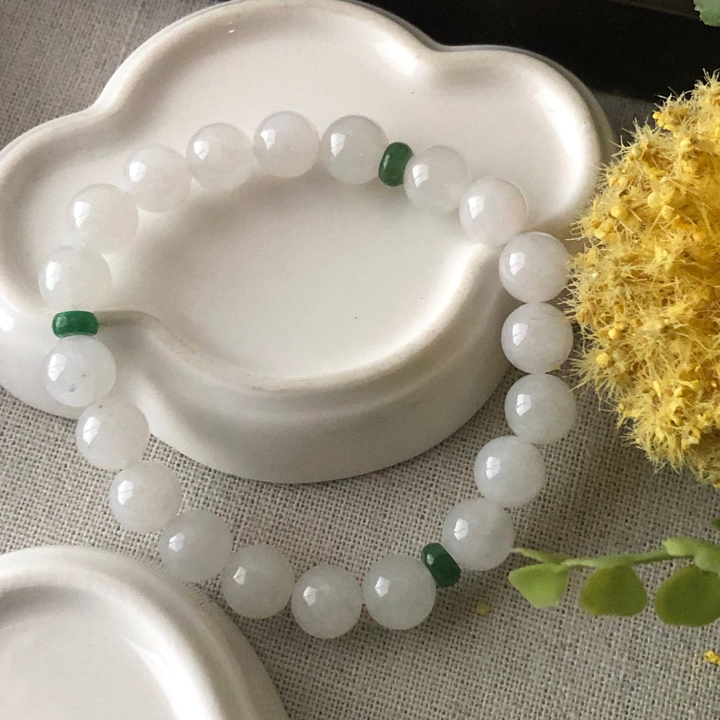 9 mm Icy Green Spacer Jade Jadeite Bead Bracelet