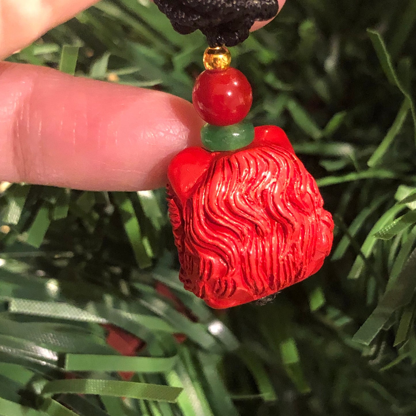 18 mm Cinnabar Carved Pixiu Head Key Charm Pendant