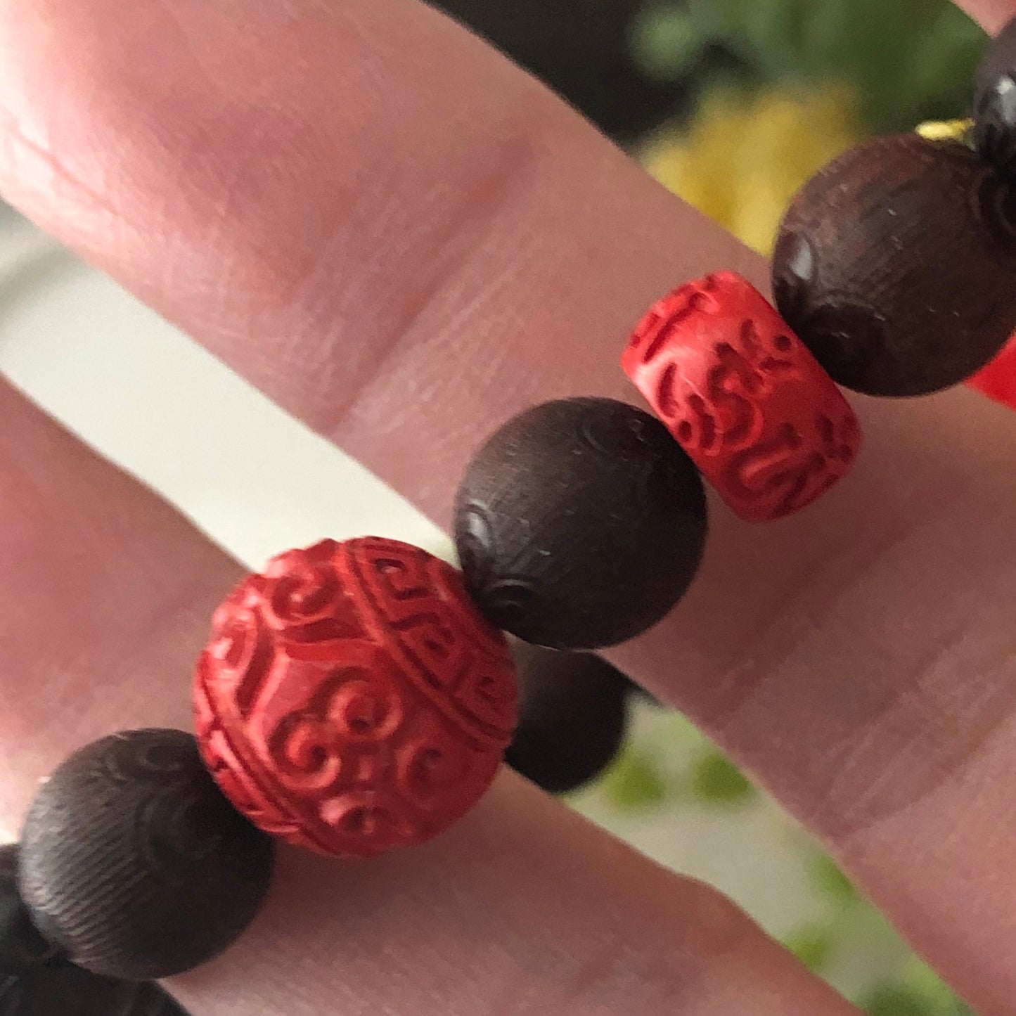 8.5 mm Cinnabar Carved Pixiu Ruyi Blessing Bead Bracelet