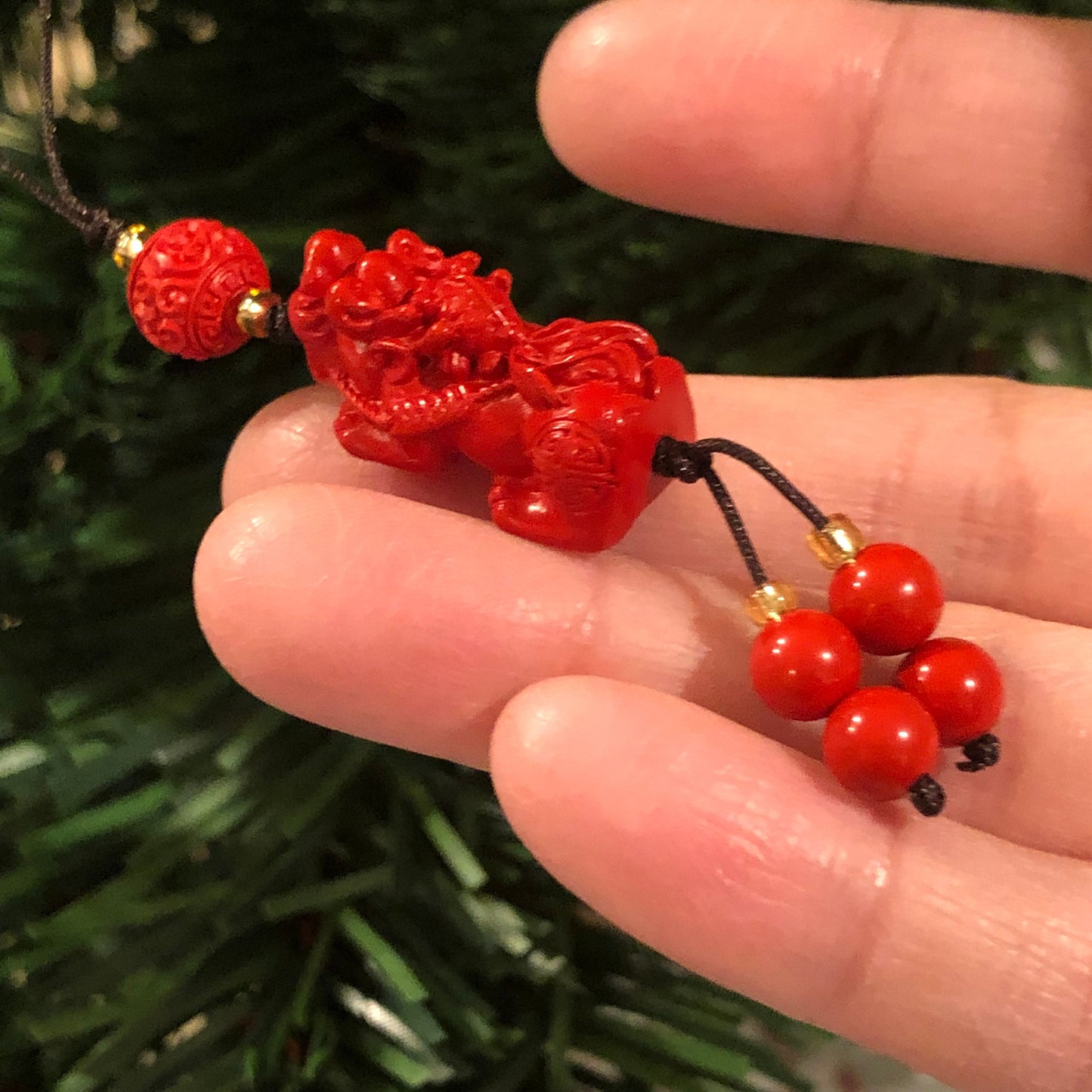 25 mm Cinnabar Carved Pixiu Carved Asian Character Key Charm