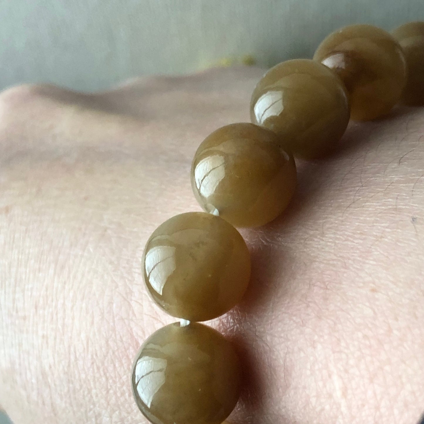 12 mm Big Size Yellow Brown Hetian Jade Bracelet