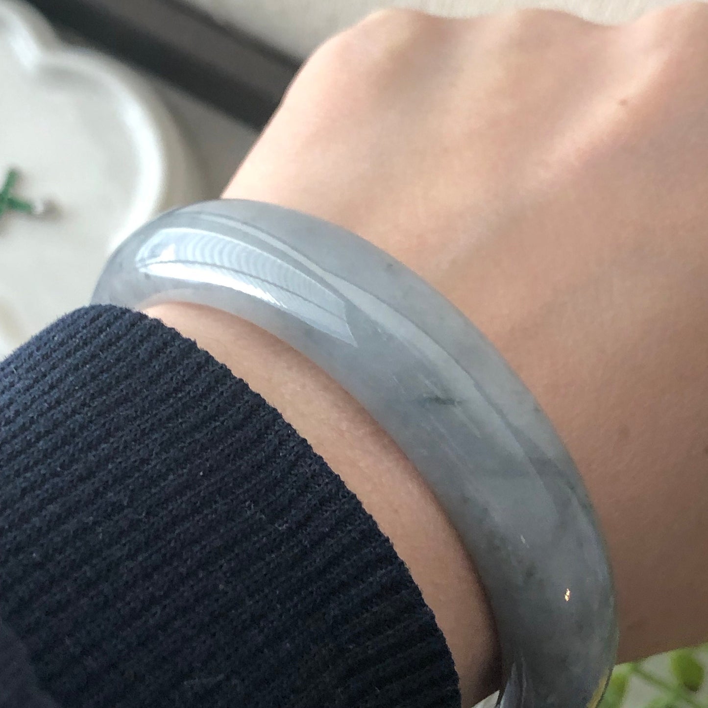 57mm Grade A Icy Wuji Grey Jadeite Jade Bangle