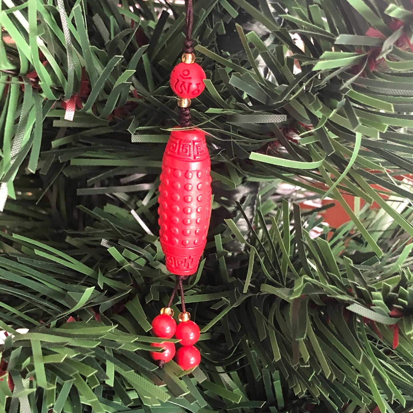 30 mm Cinnabar carved DZI Pole Key Charm Pendant
