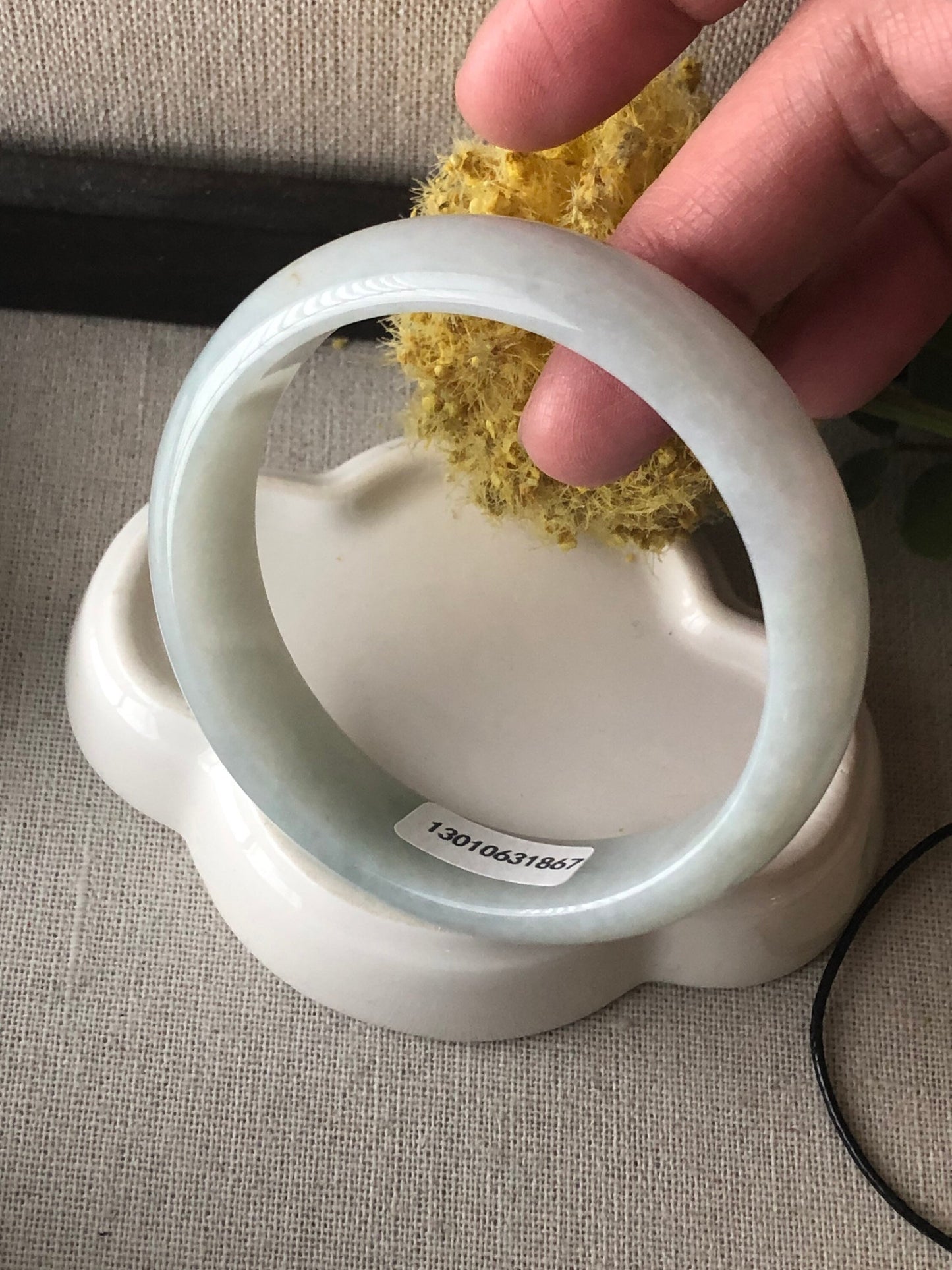 56.5 mm Icy White Blue Jadeite Jade D-shaped Bangle