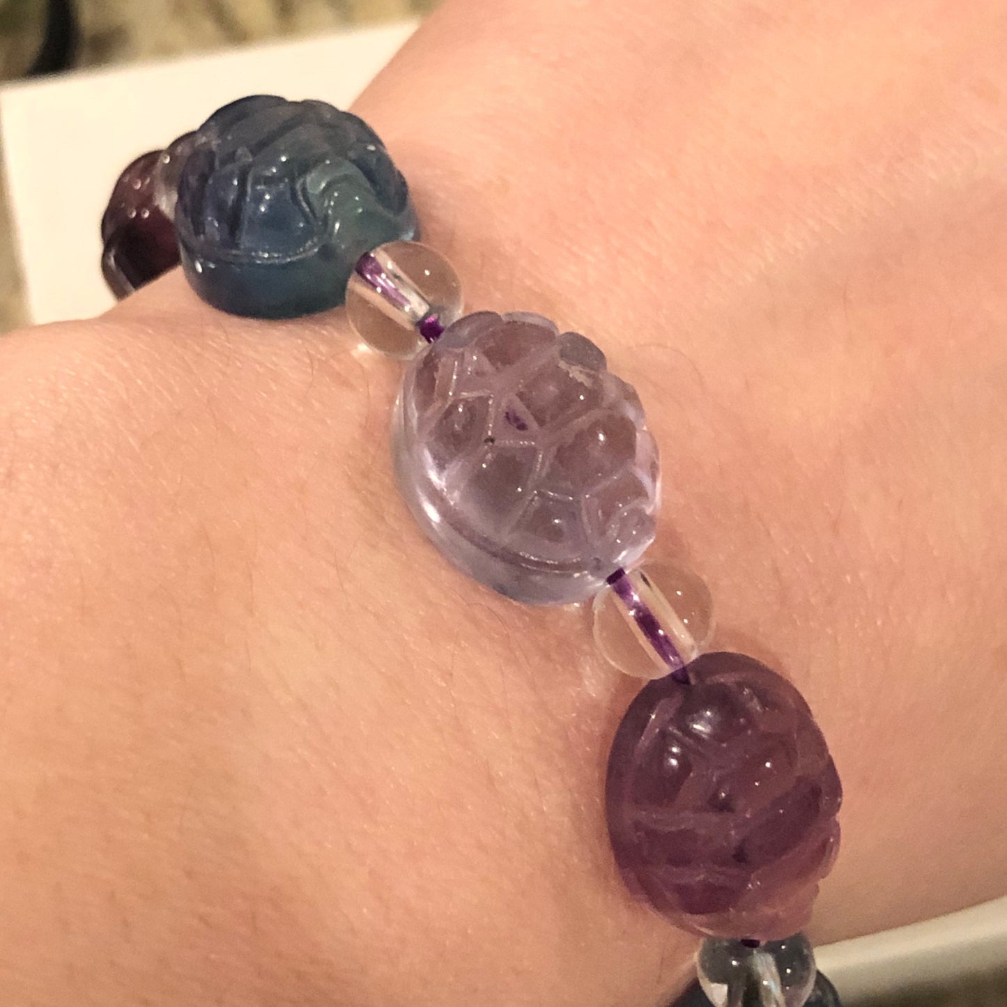 15 mm Natural Assorted Carved Turtle Shell Crystal Bracelet