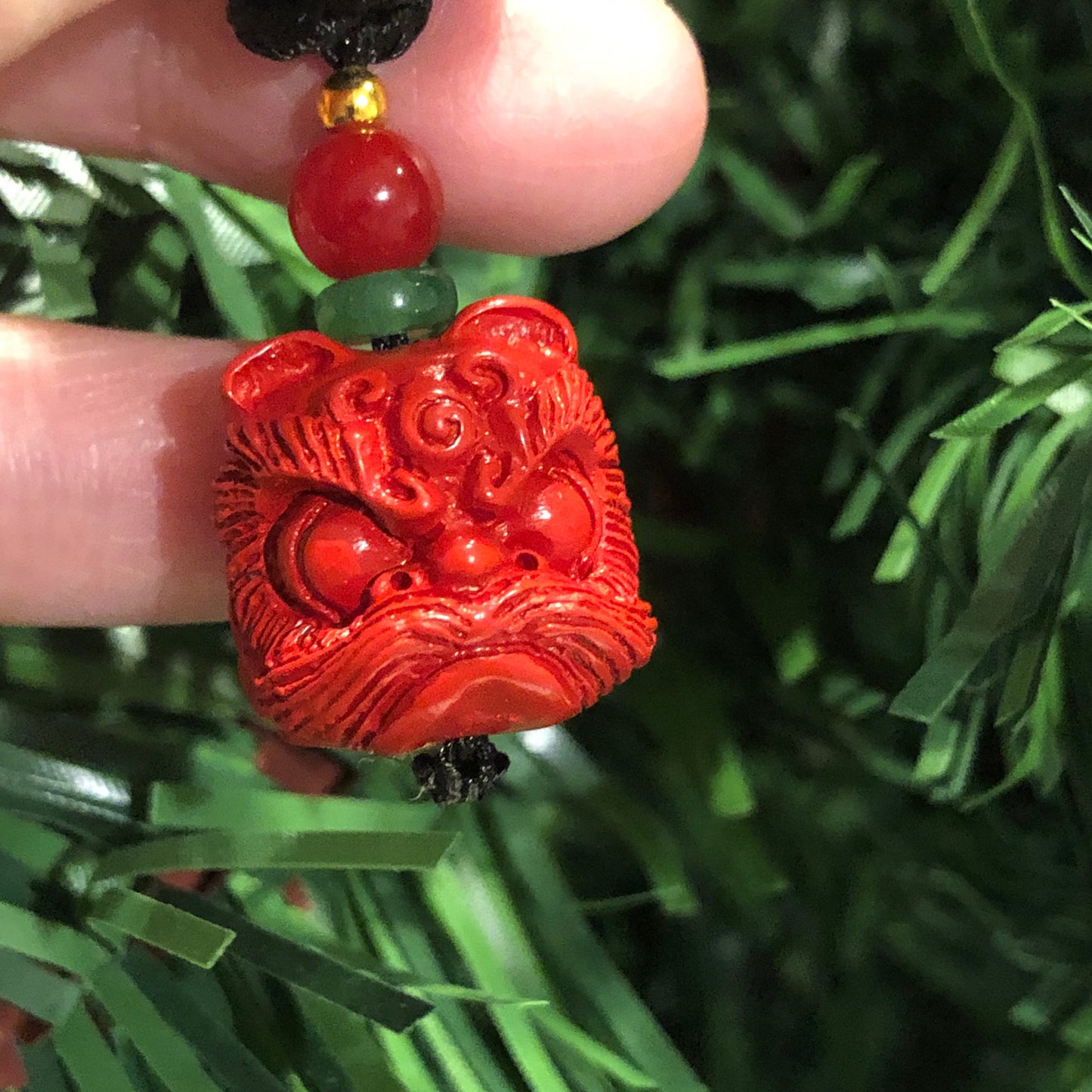 18 mm Cinnabar Carved Pixiu Head Key Charm Pendant