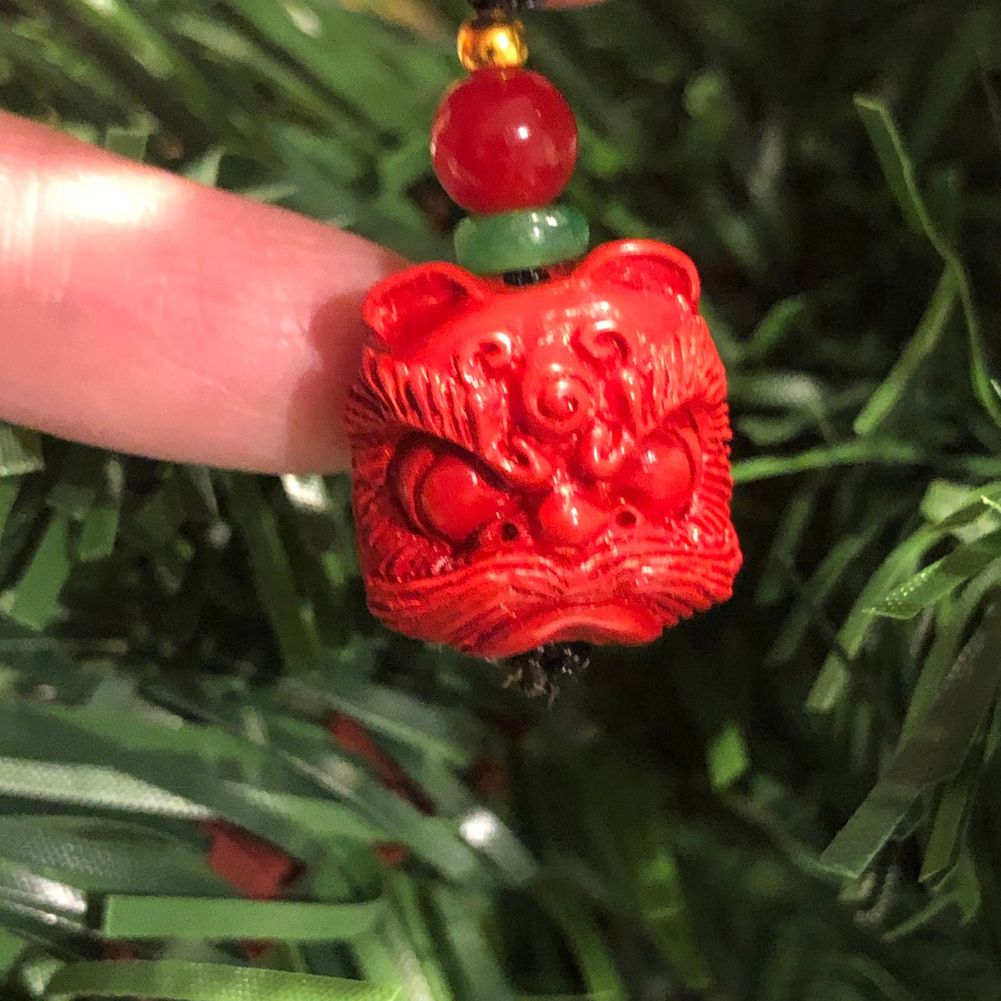 18 mm Cinnabar Carved Pixiu Head Key Charm Pendant