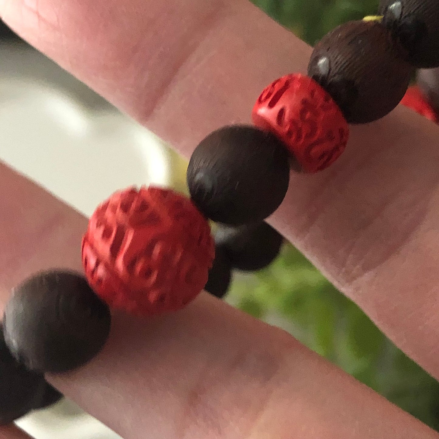 8.5 mm Cinnabar Carved Pixiu Ruyi Blessing Bead Bracelet