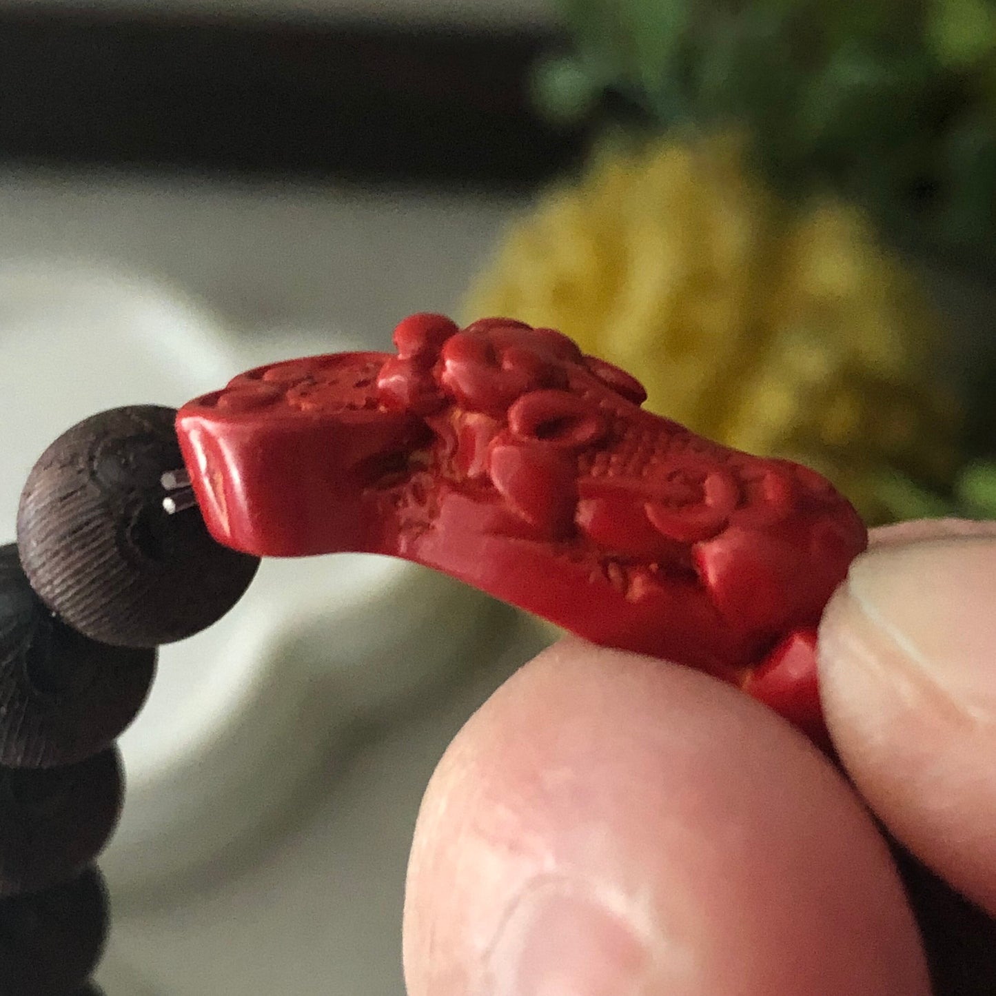 8.5 mm Cinnabar Carved Pixiu Ruyi Blessing Bead Bracelet