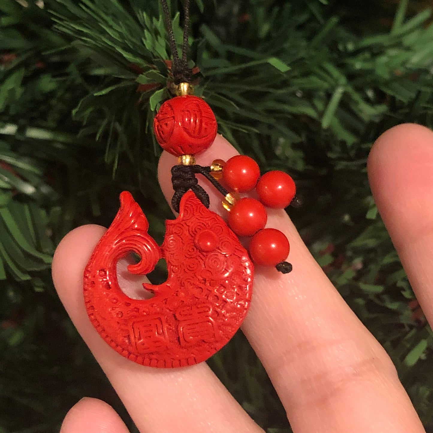 27 mm Cinnabar Carved Fish Koi Key Charm Pendant