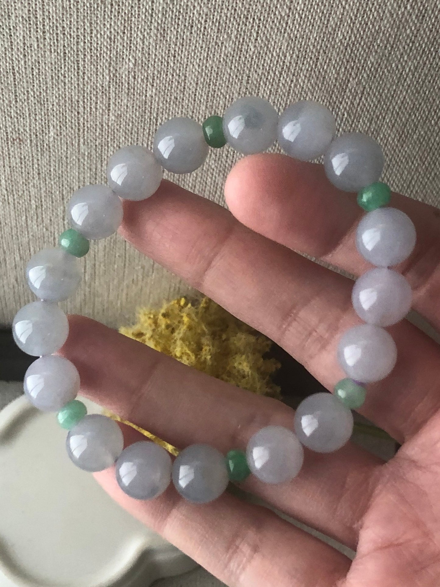 10 mm Icy Lavender Blue Jadeite Jade Bead Bracelet