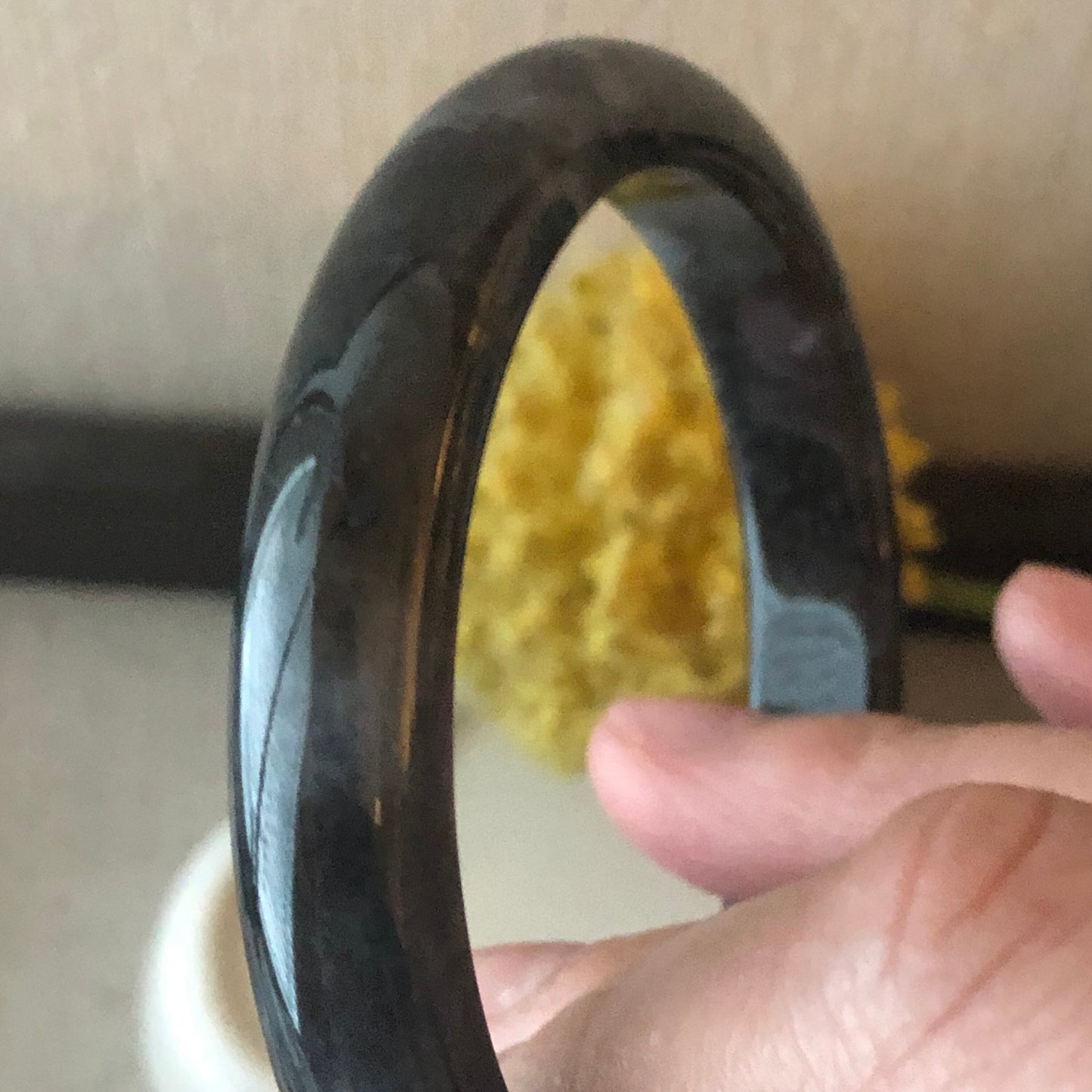 57mm Icy Wuji Black Jadeite Jade D shaped slim Bangle