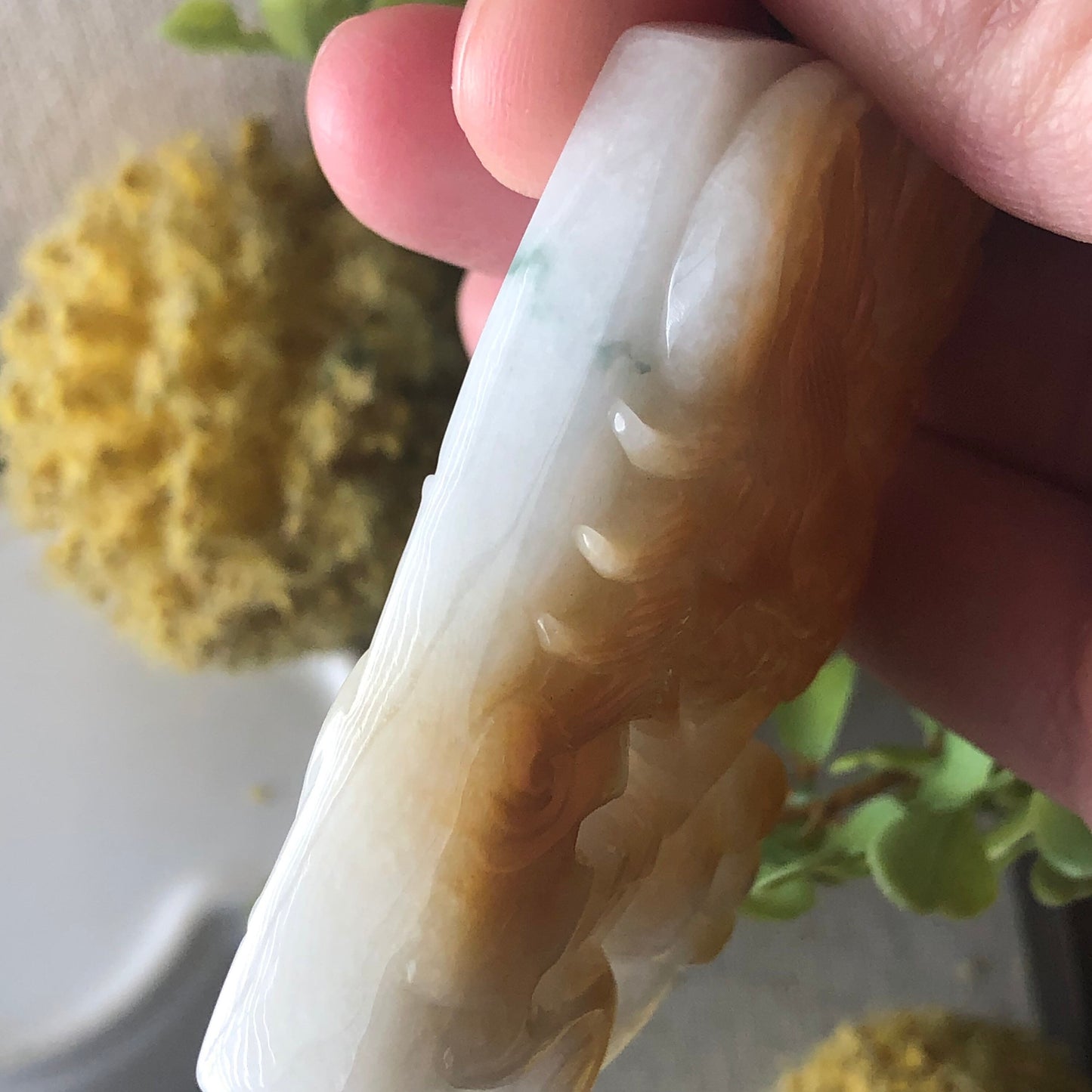 62mm Jadeite Jade Yellow Carved Dragon Pendant Neck Rope Tie