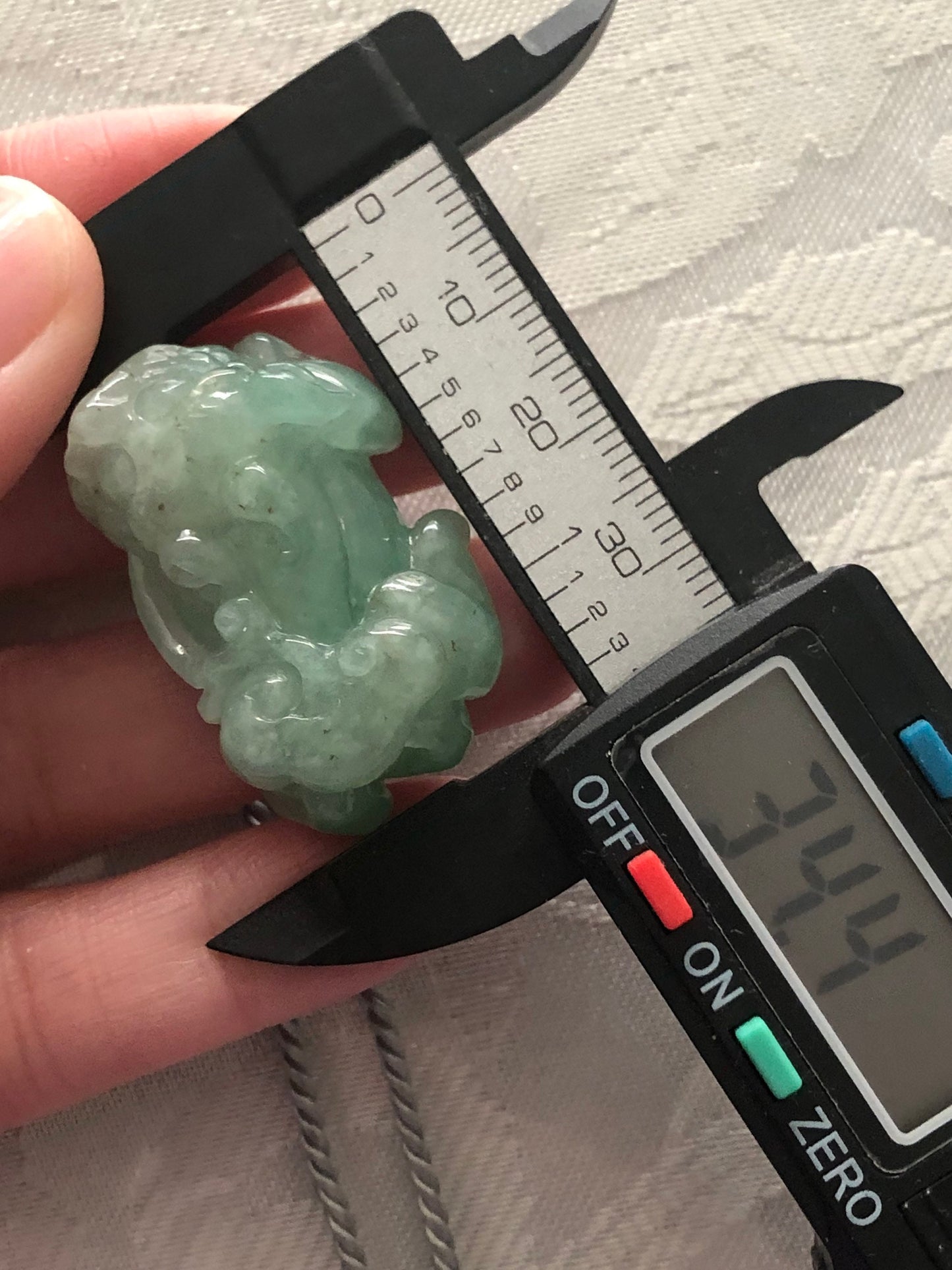 34.3mm Icy Green Jadeite Jade Carved Pixiu Pendant