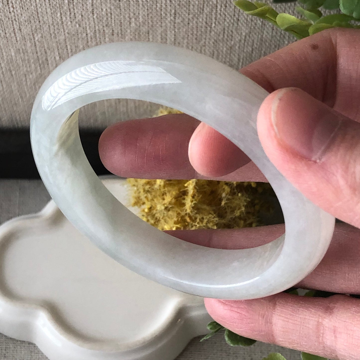 55mm Icy Jadeite Jade Light Green Tone Bangle