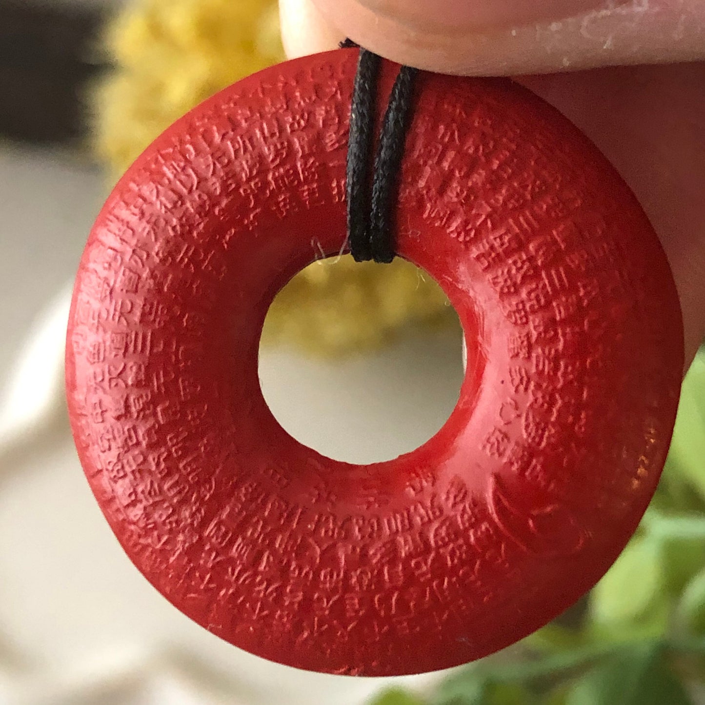 30mm Cinnabar Carved Ruyi Clouds Word Blessing Key Charm Donut Pendant