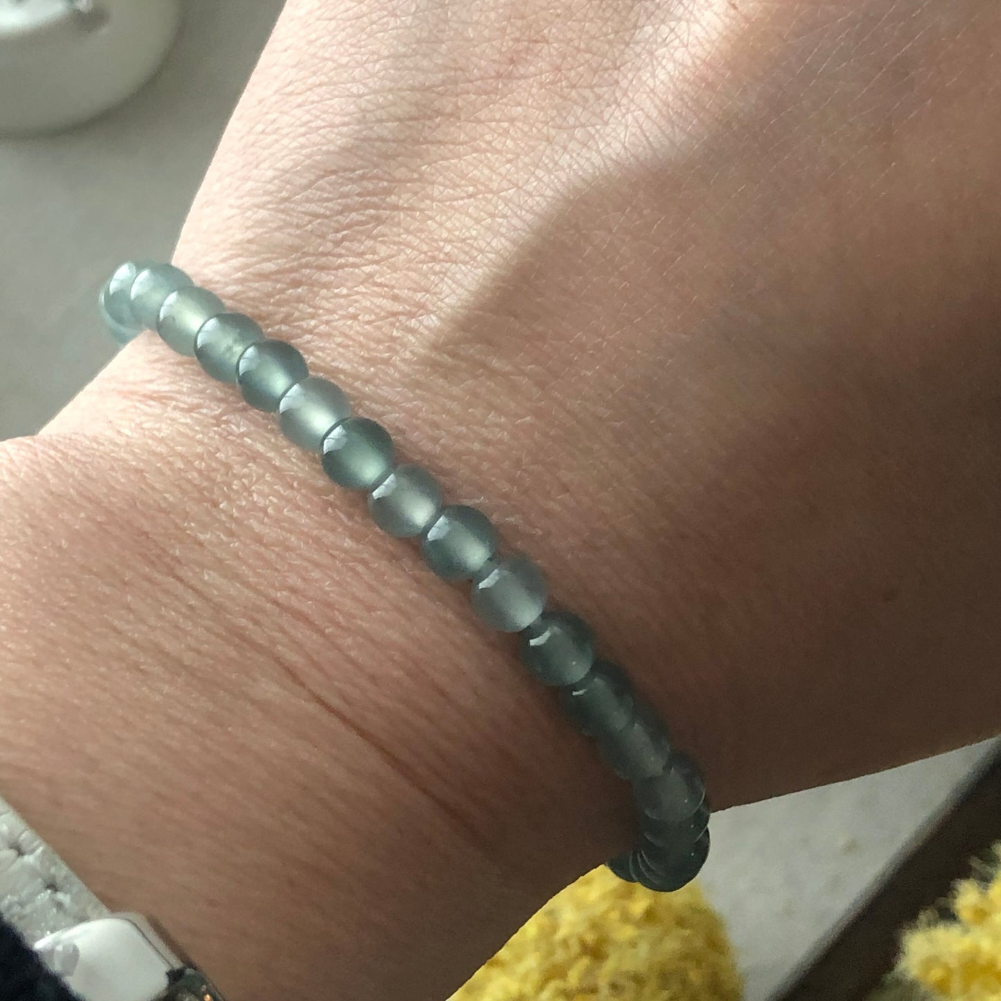 5 mm Mini Icy Sky Blue Jadeite Jade Round Bead Bracelet