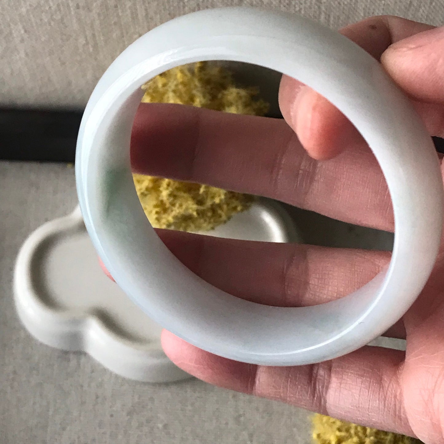 55 mm Icy Sky Blue Jadeite Jade D-shaped Bangle