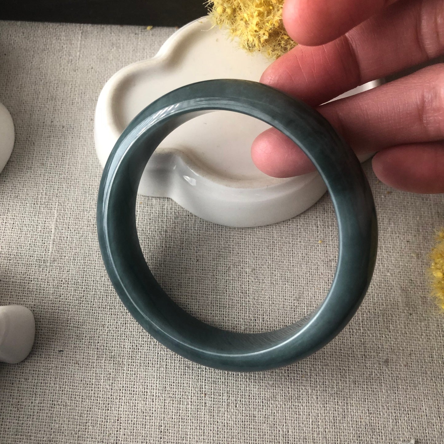 57.4 mm Icy Blue Green Guatemalan Jade D shaped Bangle