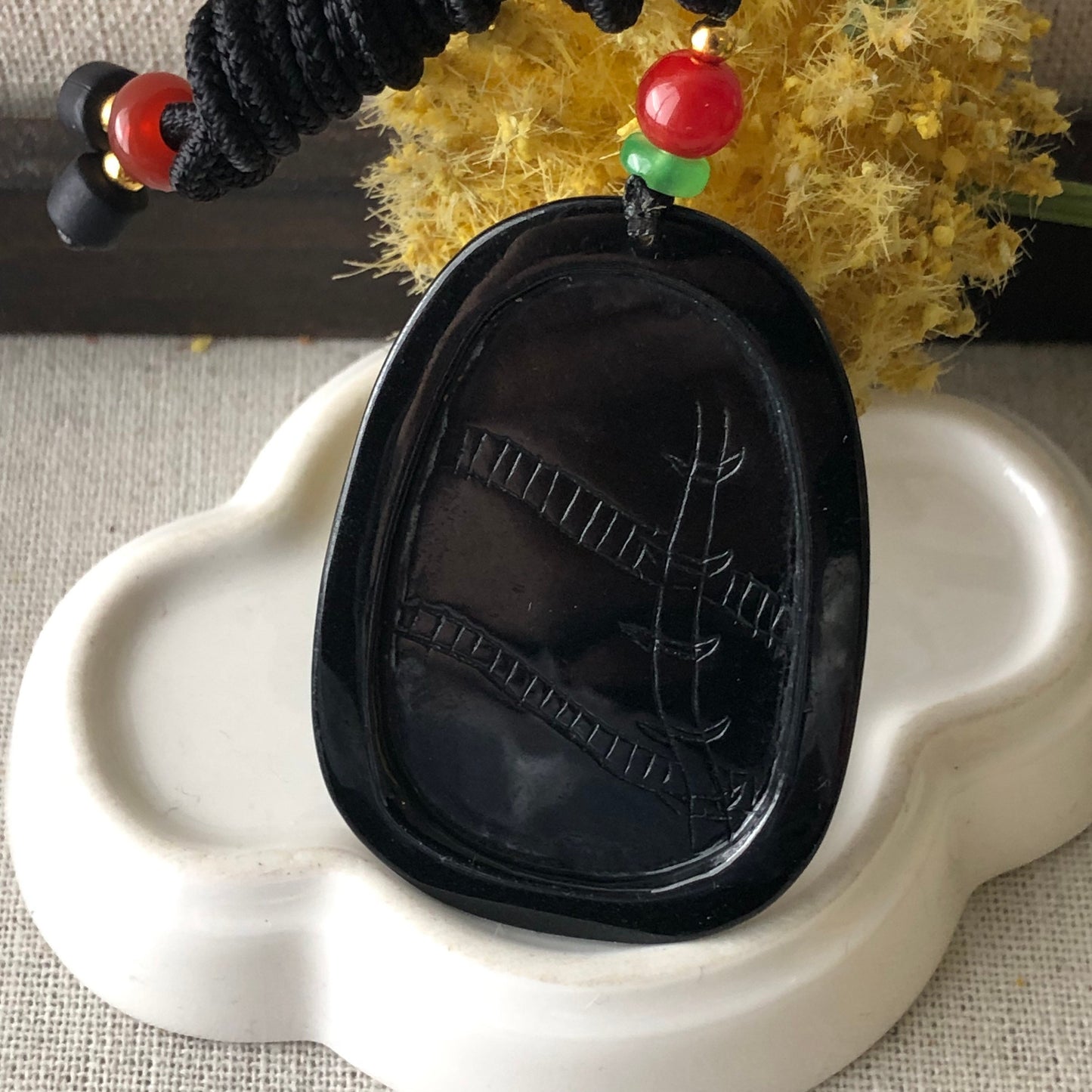 54mm Black Omphacite Jadeite Jade Carved Dragon Pendant