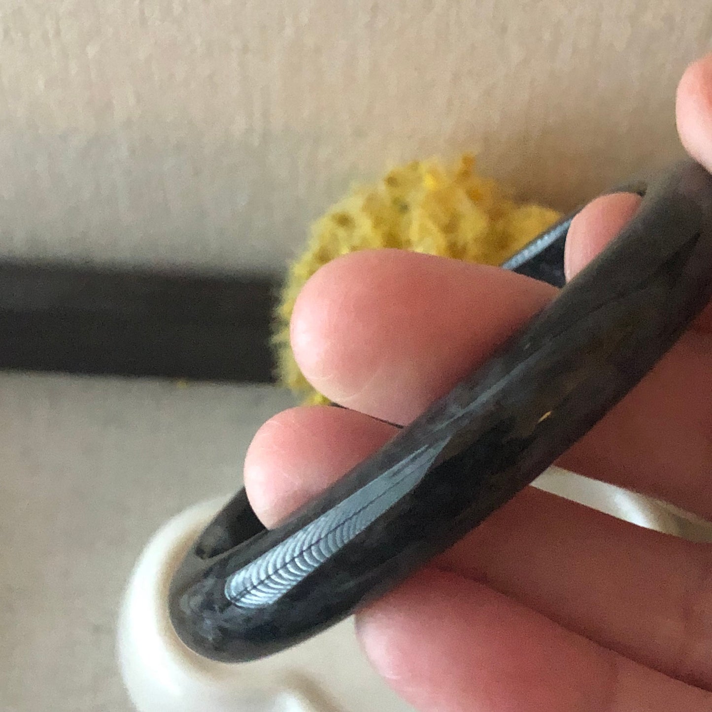 57mm Icy Wuji Black Jadeite Jade D shaped slim Bangle