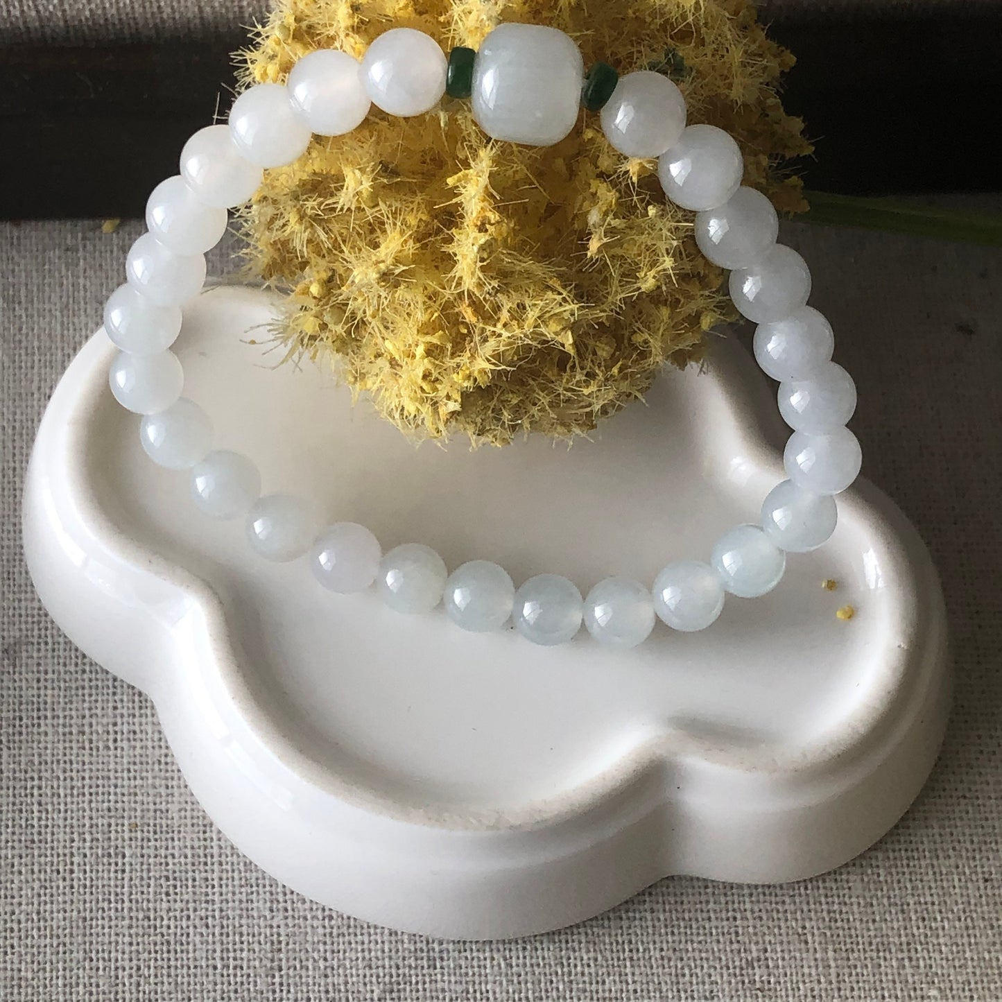 6.4mm Icy Jade Jadeite Bead Bracelet