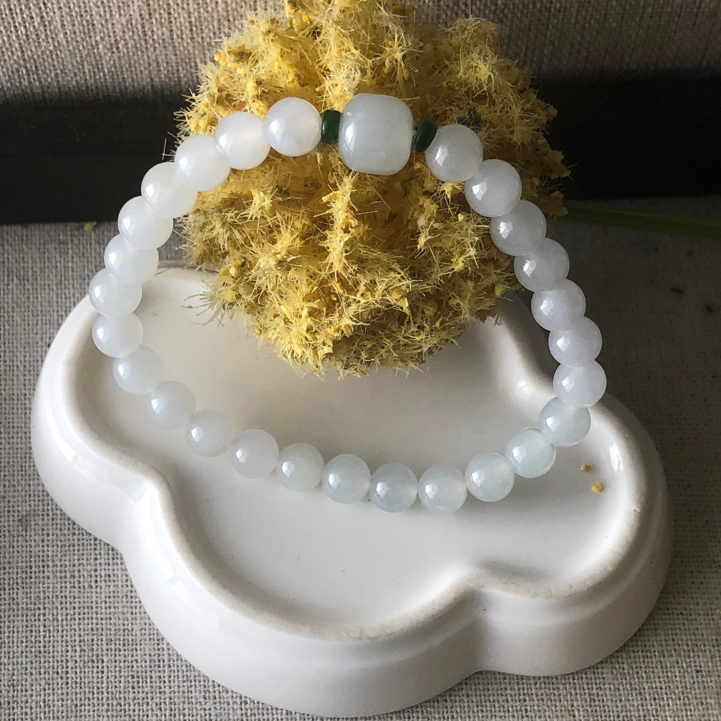 6.4mm Icy Jade Jadeite Bead Bracelet