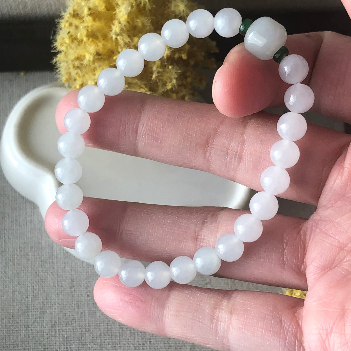 6.4mm Icy Jade Jadeite Bead Bracelet