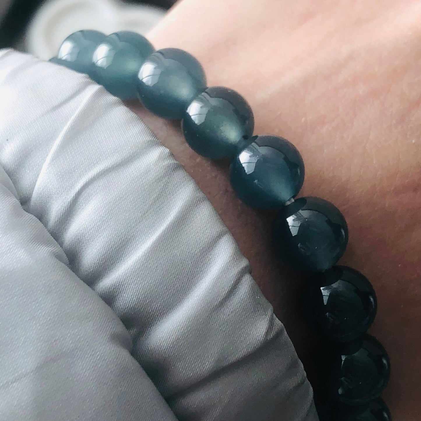 10mm High Icy Guatemalan Jade Blue Green Bead Bracelet