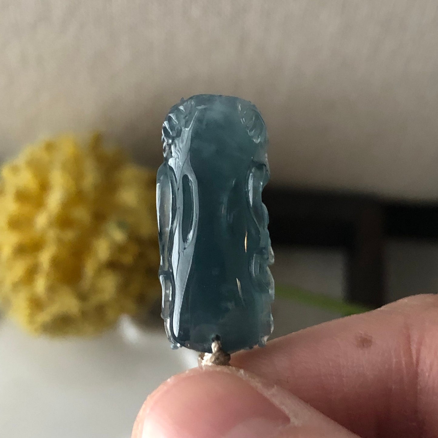 26mm High Quality Icy Guatemalan Jade Blue tone carved dragon Dainty Pendant