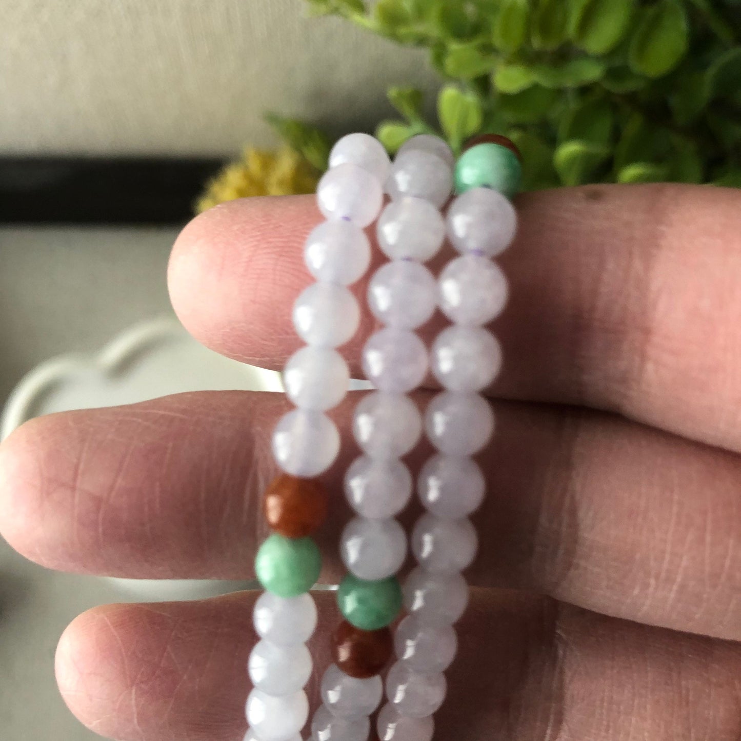 5mm Icy Light Glossy Lavender Jadeite Jade Bead Bracelet Necklace