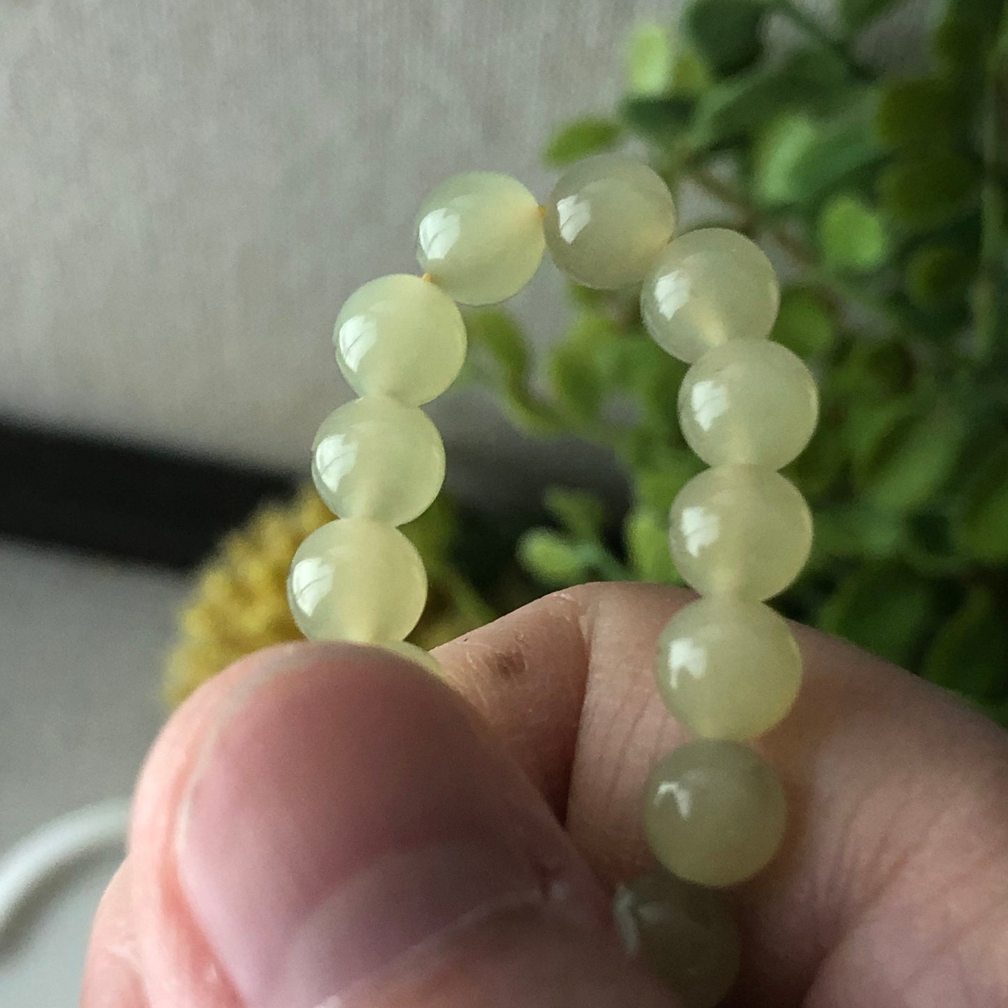 6.2 mm Icy Yellow Hetian Jade Bead Bracelet