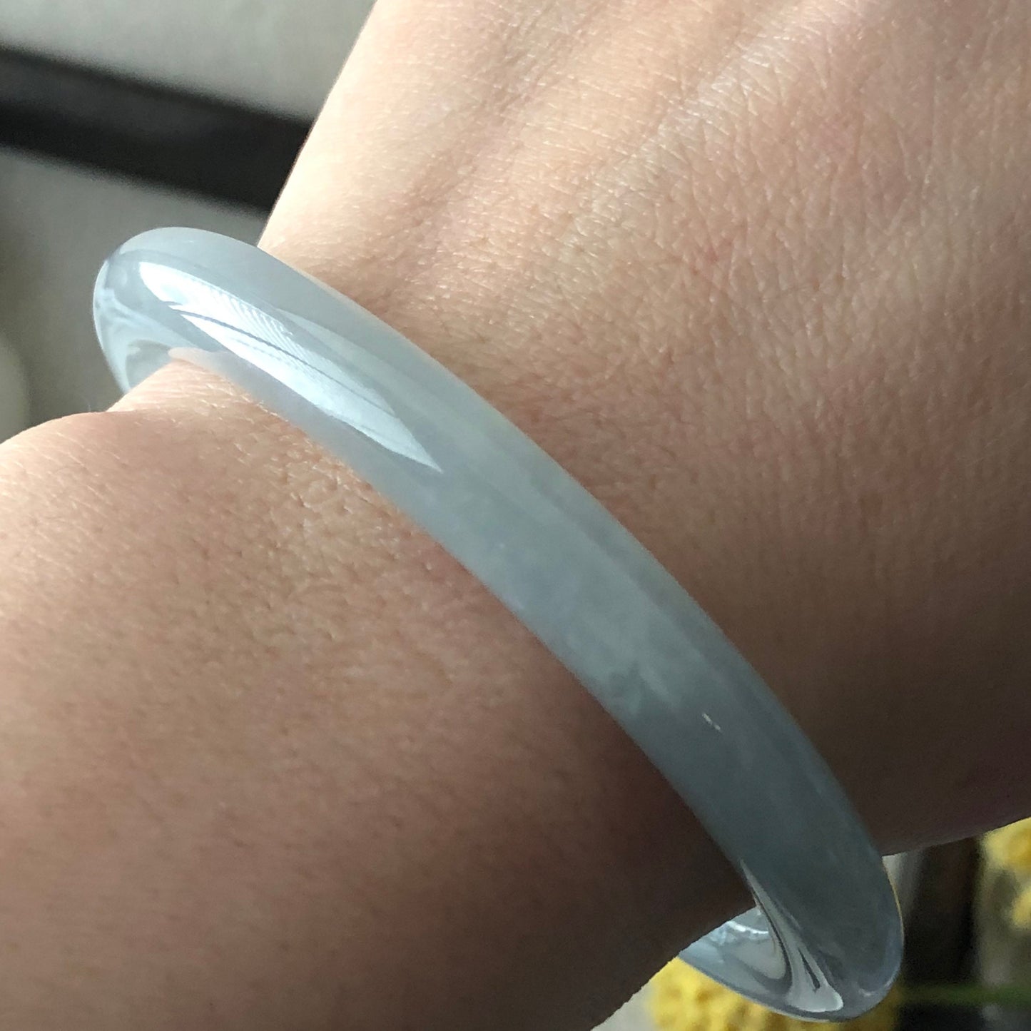 56-57mm Jadeite Jade Icy Blue Rounded Bangle