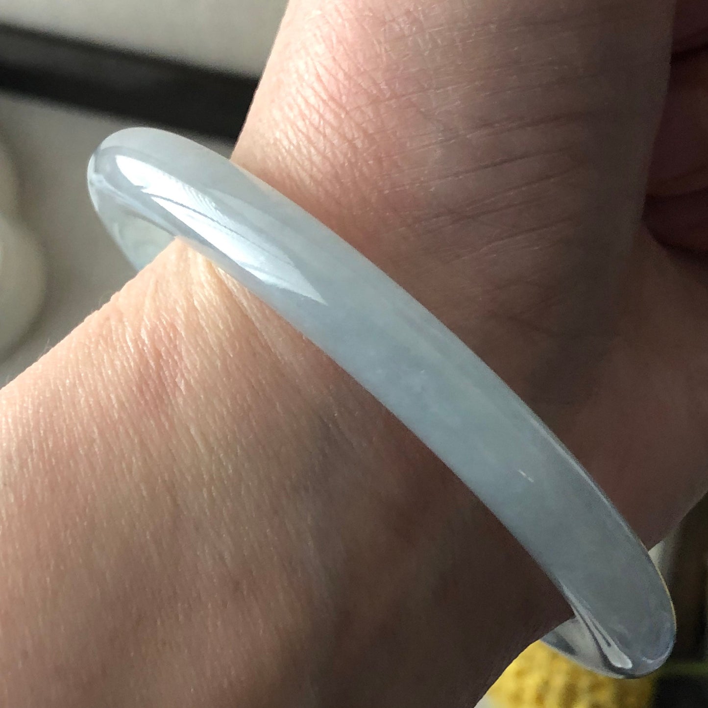 56-57mm Jadeite Jade Icy Blue Rounded Bangle