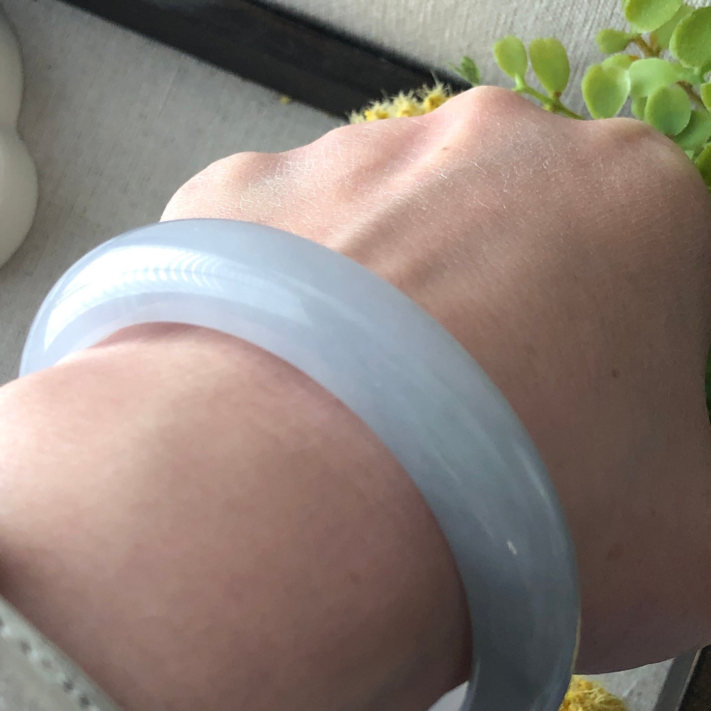 55.5 mm Icy Jadeite Jade Light Sky Blue Bangle