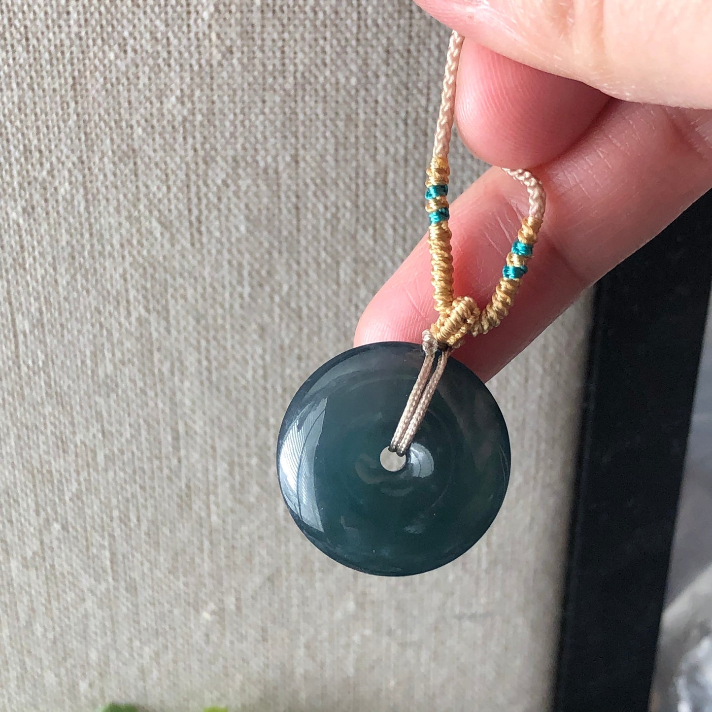 22mm High Icy Guatemalan Jade Blue Green Gradient Peace Donut Pendant