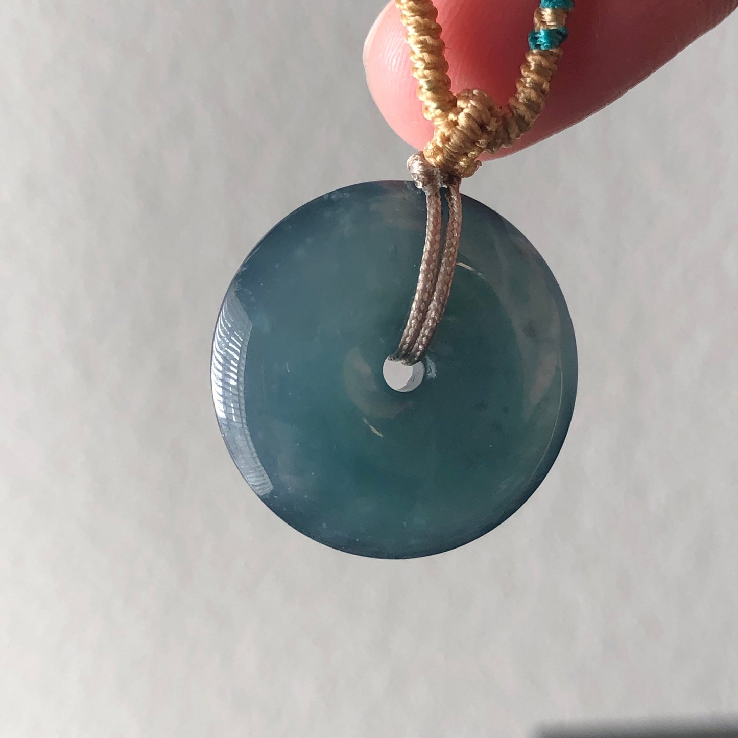 22mm High Icy Guatemalan Jade Blue Green Gradient Peace Donut Pendant
