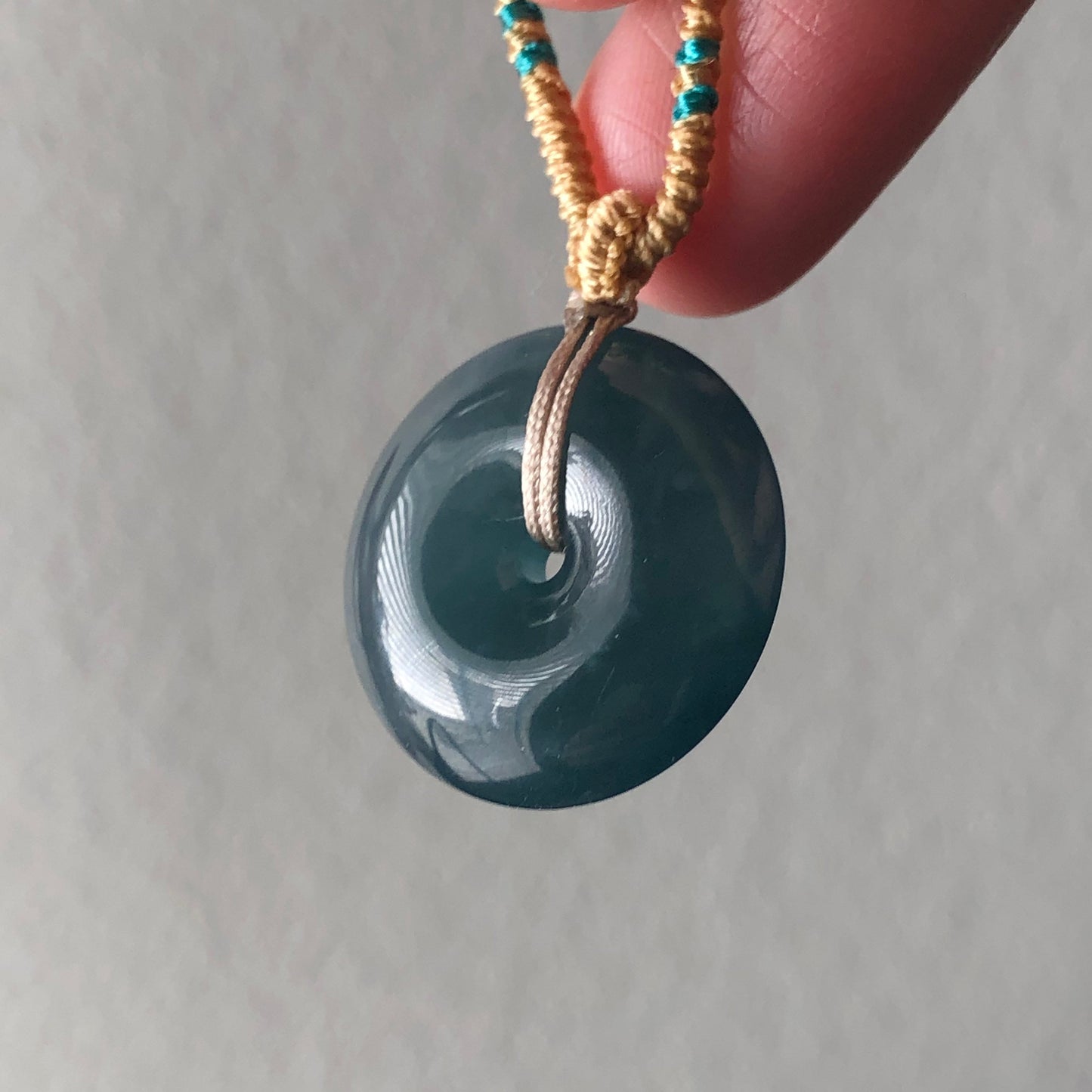 22mm High Icy Guatemalan Jade Blue Green Gradient Peace Donut Pendant
