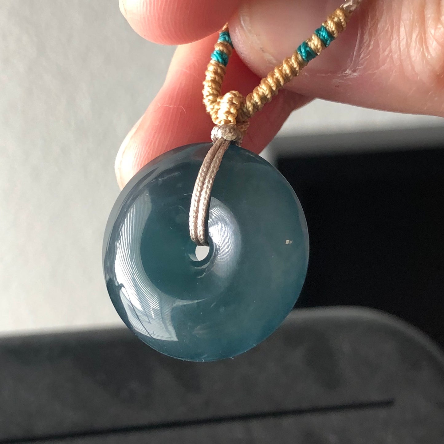 22mm High Icy Guatemalan Jade Blue Green Gradient Peace Donut Pendant