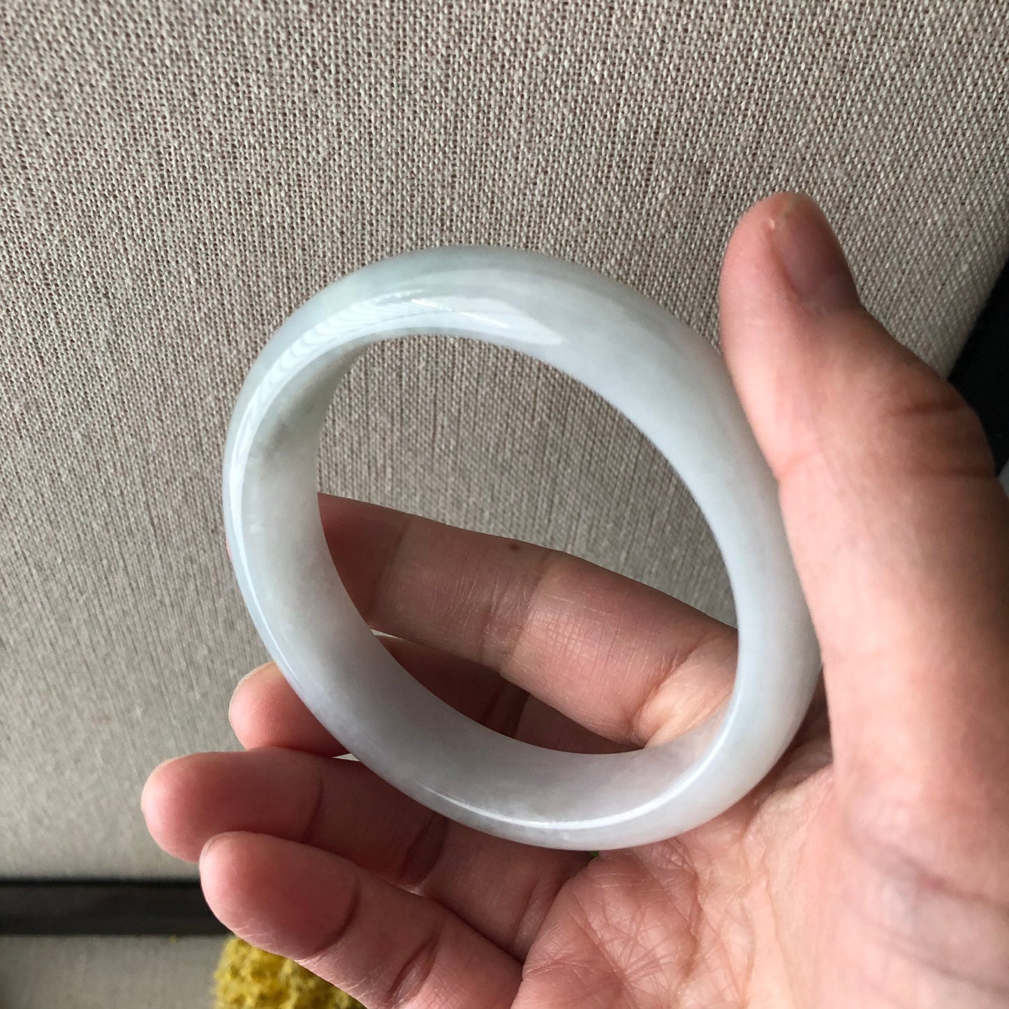 57mm Icy Light Blue Tone Jadeite Jade D-Shaped Bangle