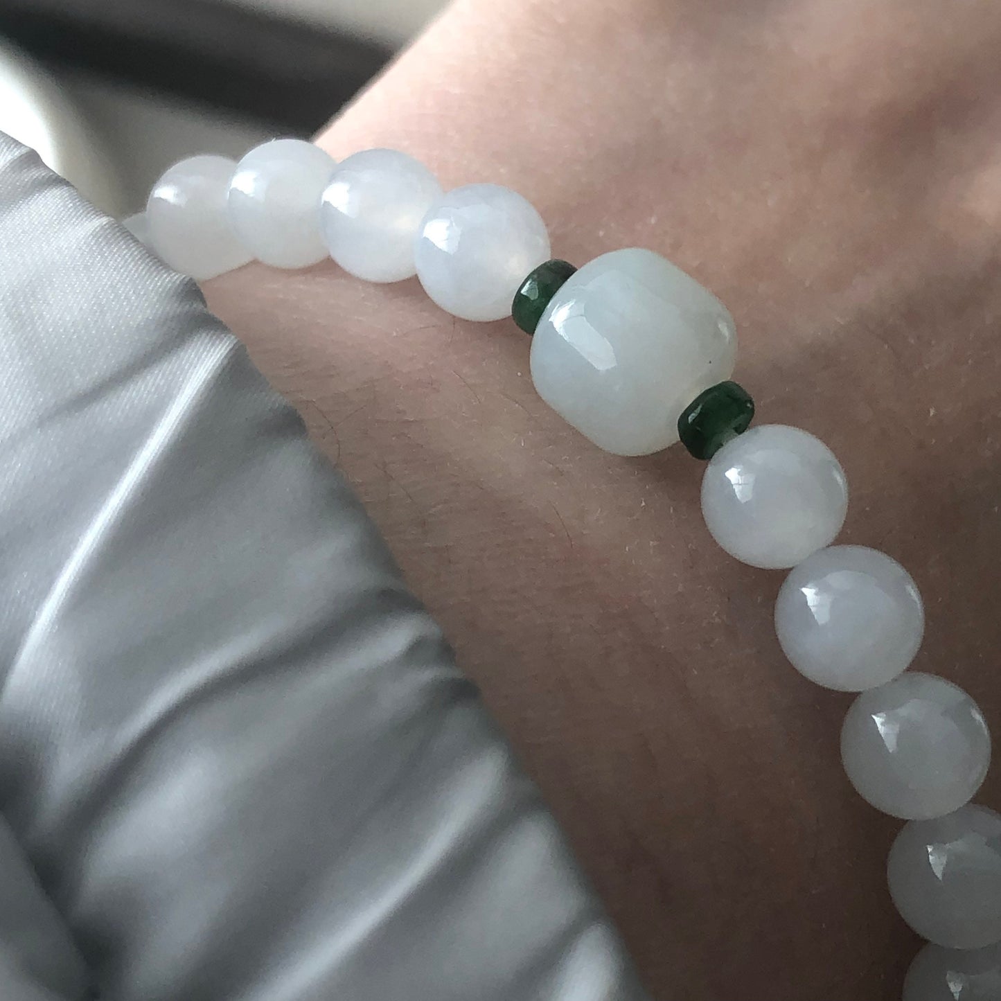 6.4mm Icy Jade Jadeite Bead Bracelet