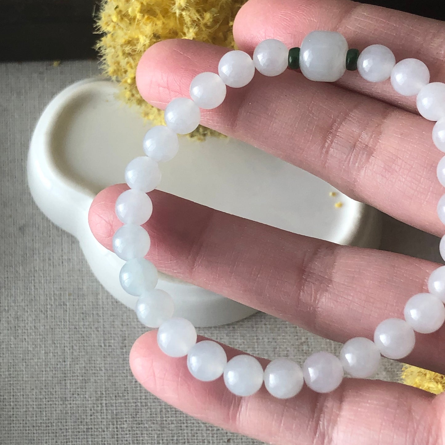 6.4mm Icy Jade Jadeite Bead Bracelet