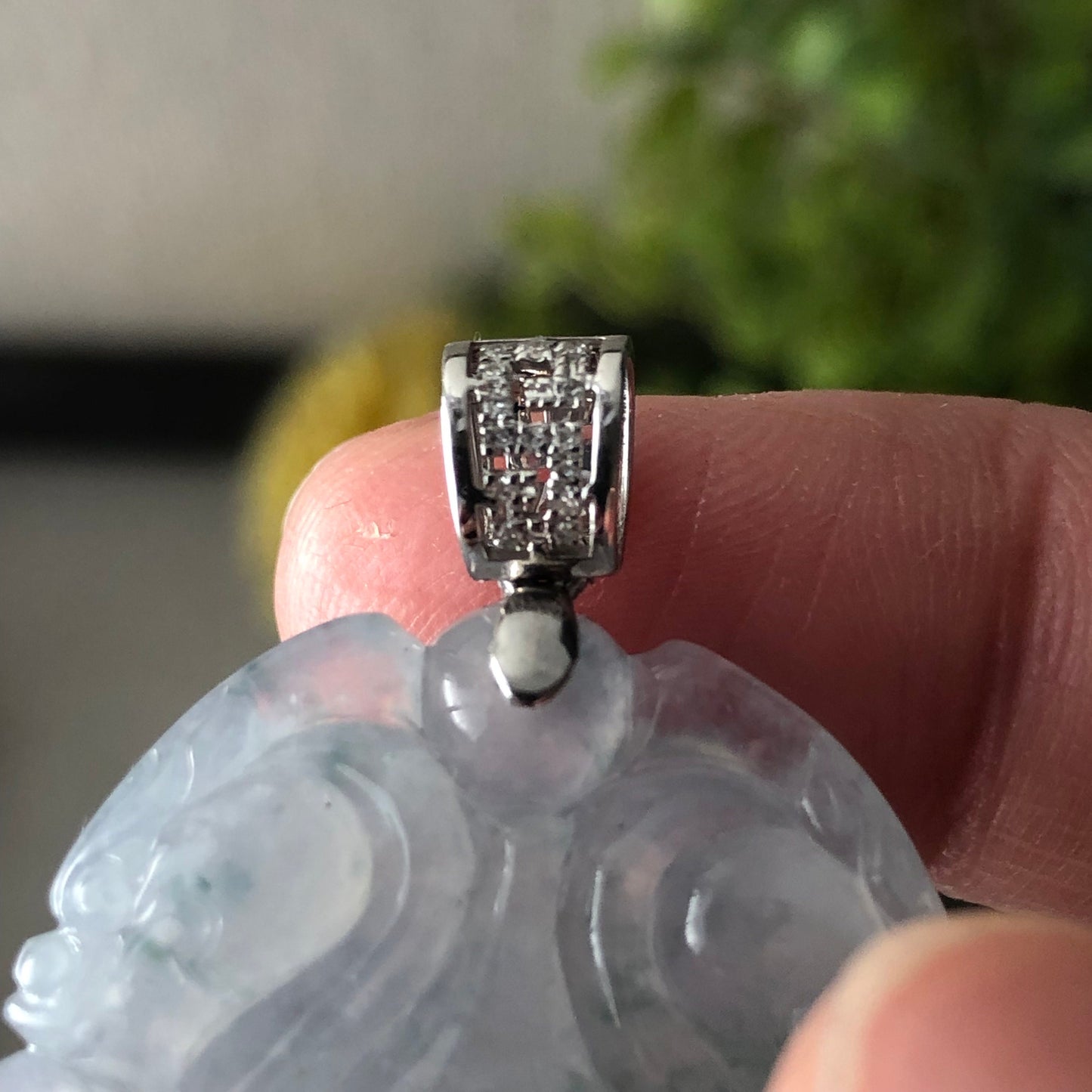 18K Icy Green Float Flowers Carved Dragon Water Drop Jadeite Jade Pendant