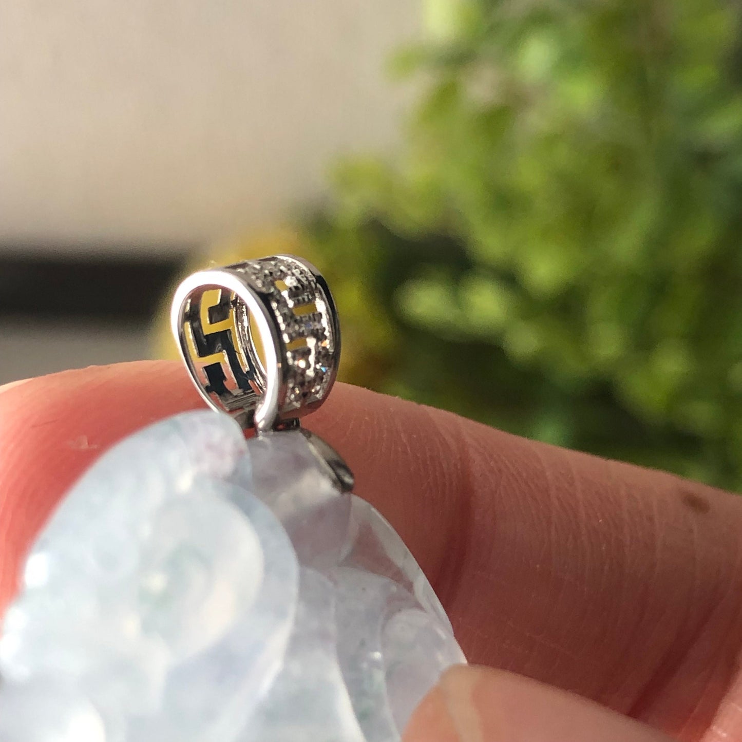 18K Icy Green Float Flowers Carved Dragon Water Drop Jadeite Jade Pendant