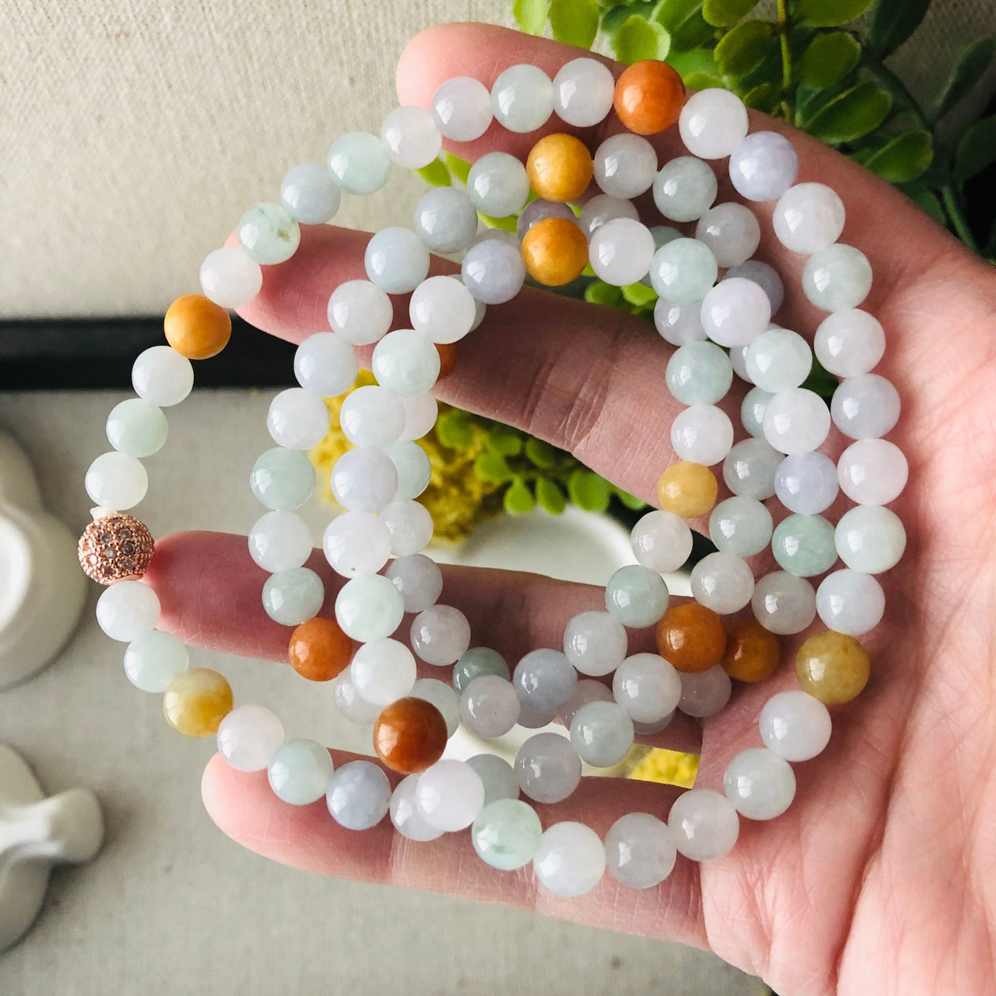 7mm Jadeite Assorted Jade Icy Yellow Green Bead Bracelet Necklace