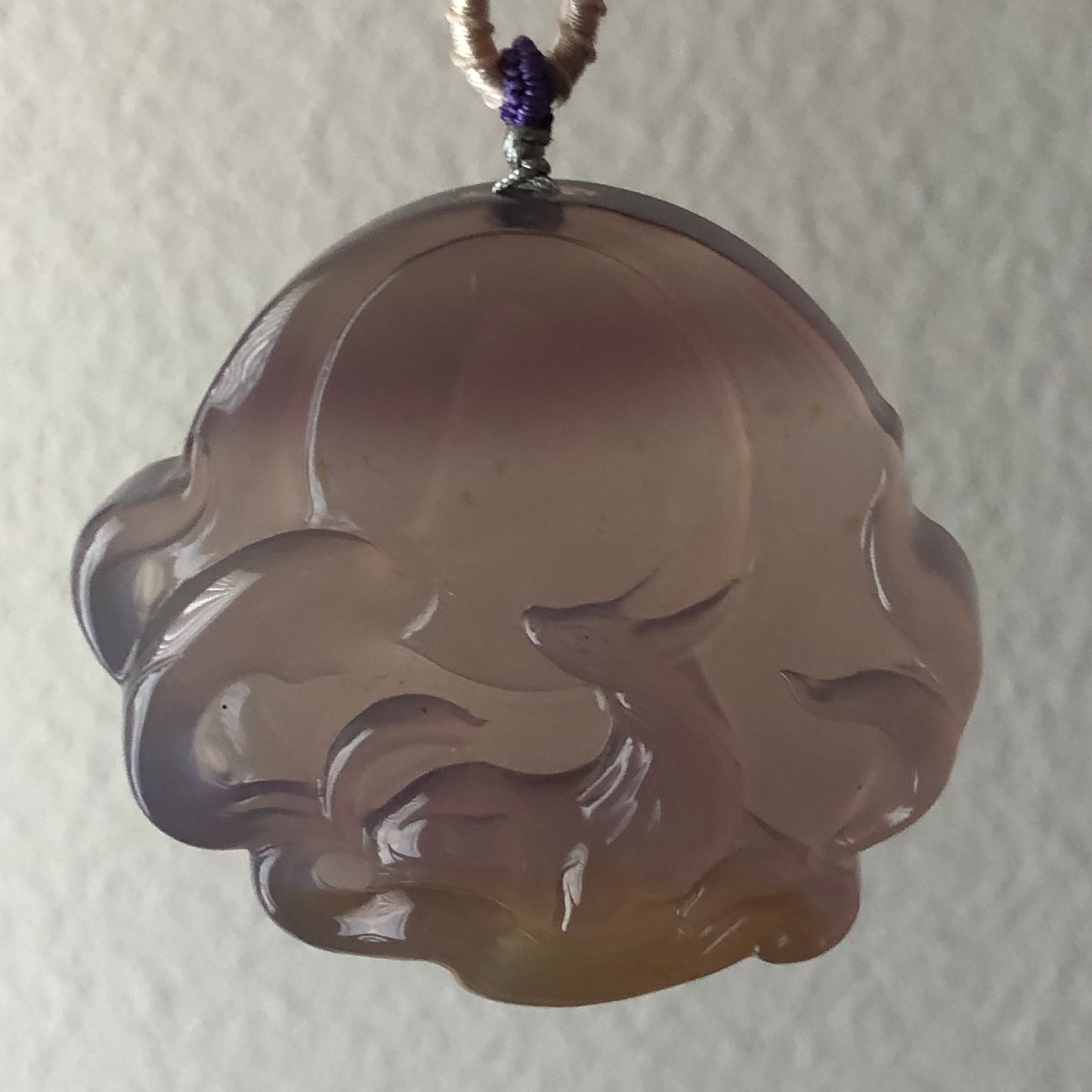 55 mm High Quality Agate Carved Lavender Foxtail Kitsune Nine Tail Pendant