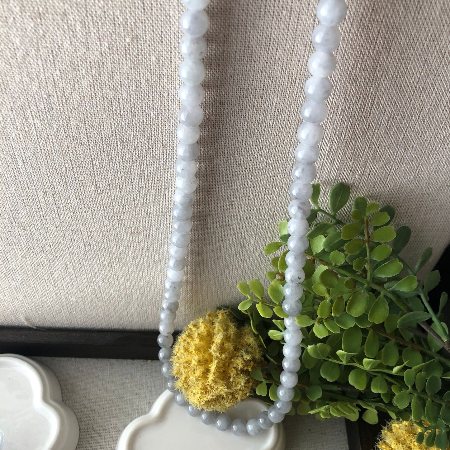 8.5 mm Icy Light Wuji Jadeite Jade Bead Bracelet Necklace