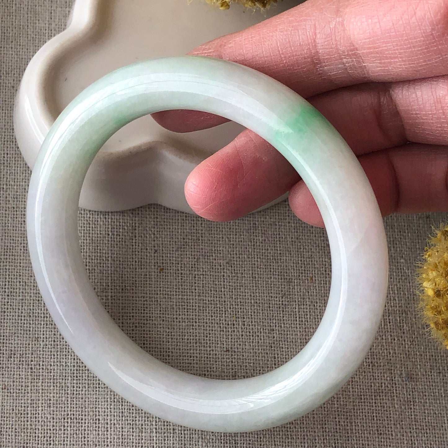 55-56 mm Jadeite Jade Green Moss Round Bangle