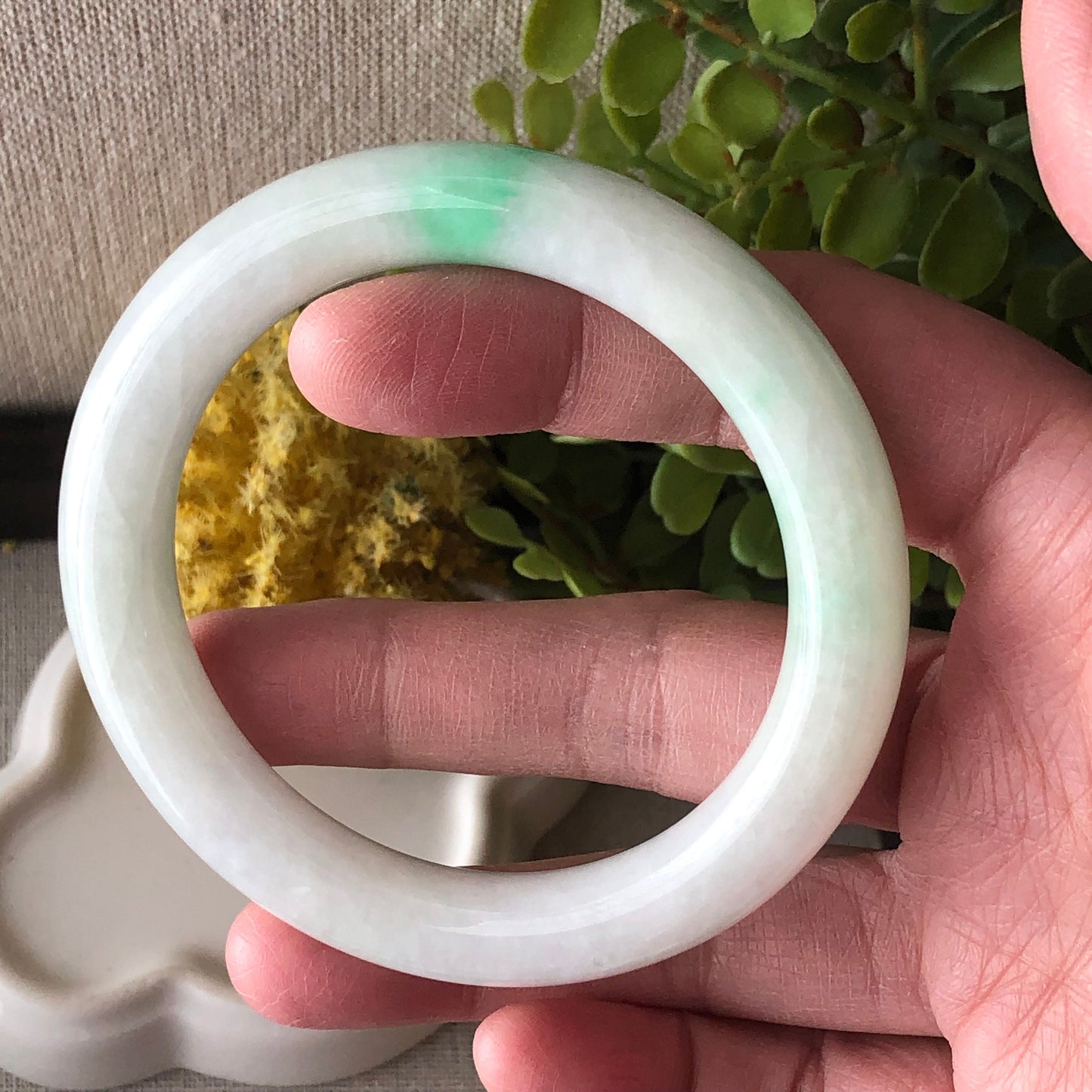 55-56 mm Jadeite Jade Green Moss Round Bangle