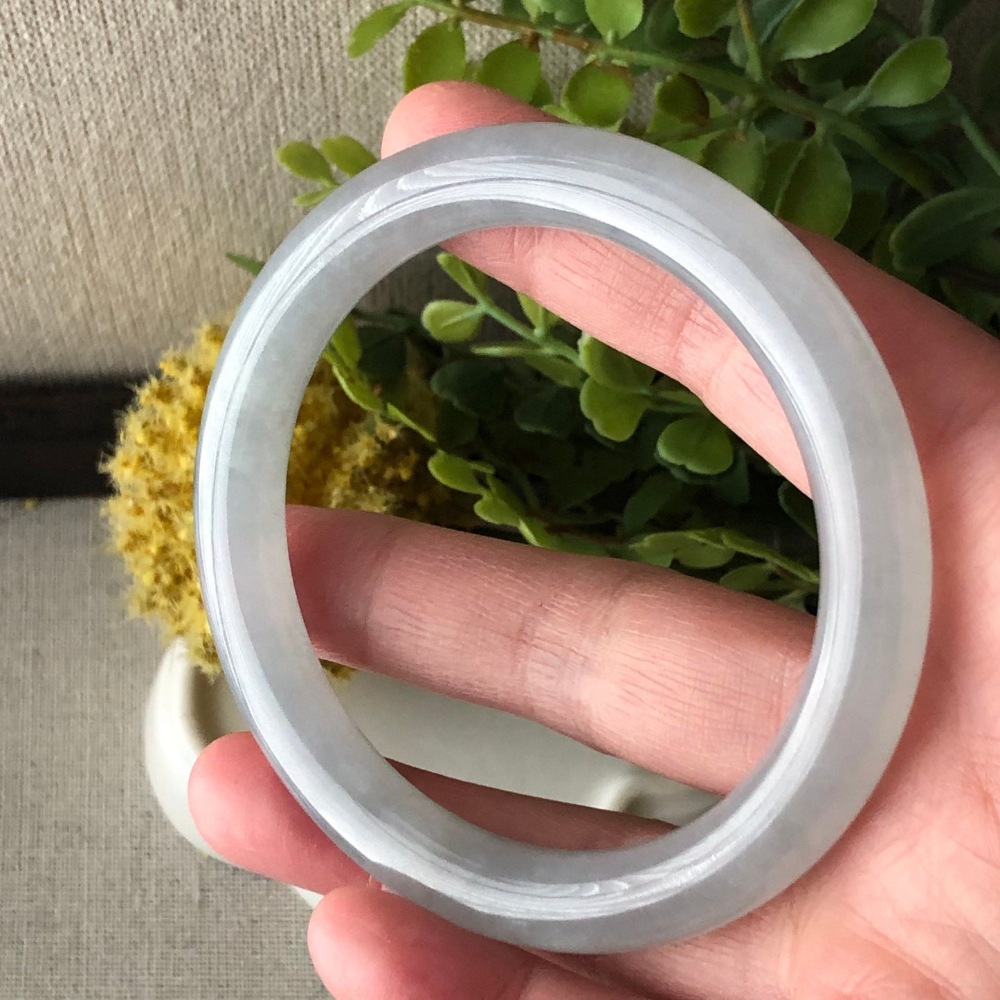 56-57mm Jadeite Jade Icy Blue Rounded Bangle